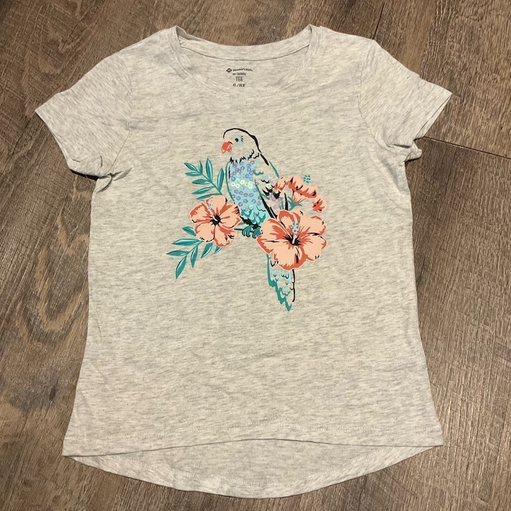 Members Mark My Favorite T-Shirt Gray T-Shirt with Parrot and‎ Floral Design